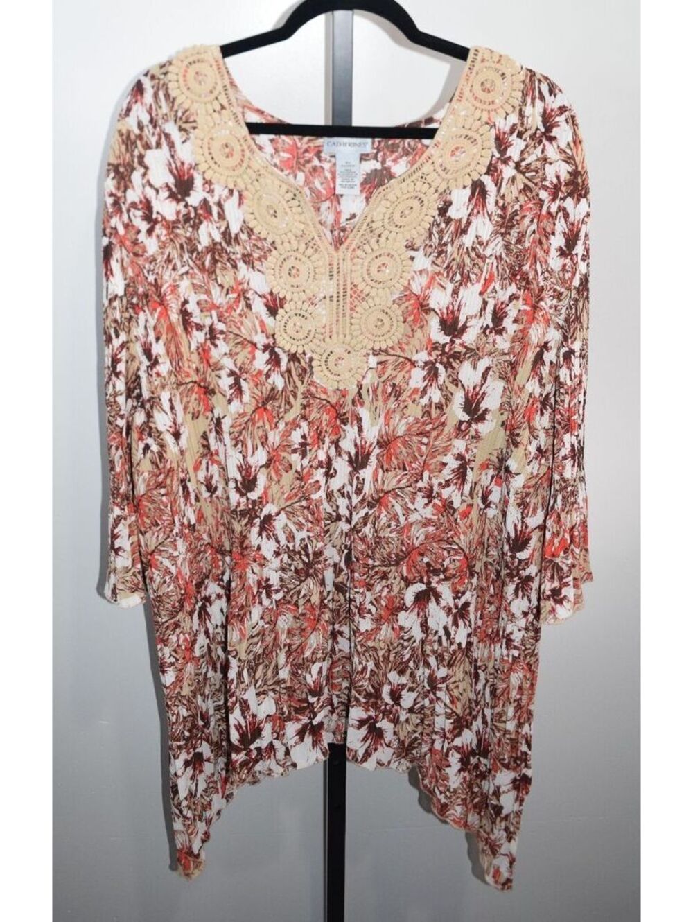 Catherines Plus Size 5X Floral Shark Bite Tunic with Crochet Neckline